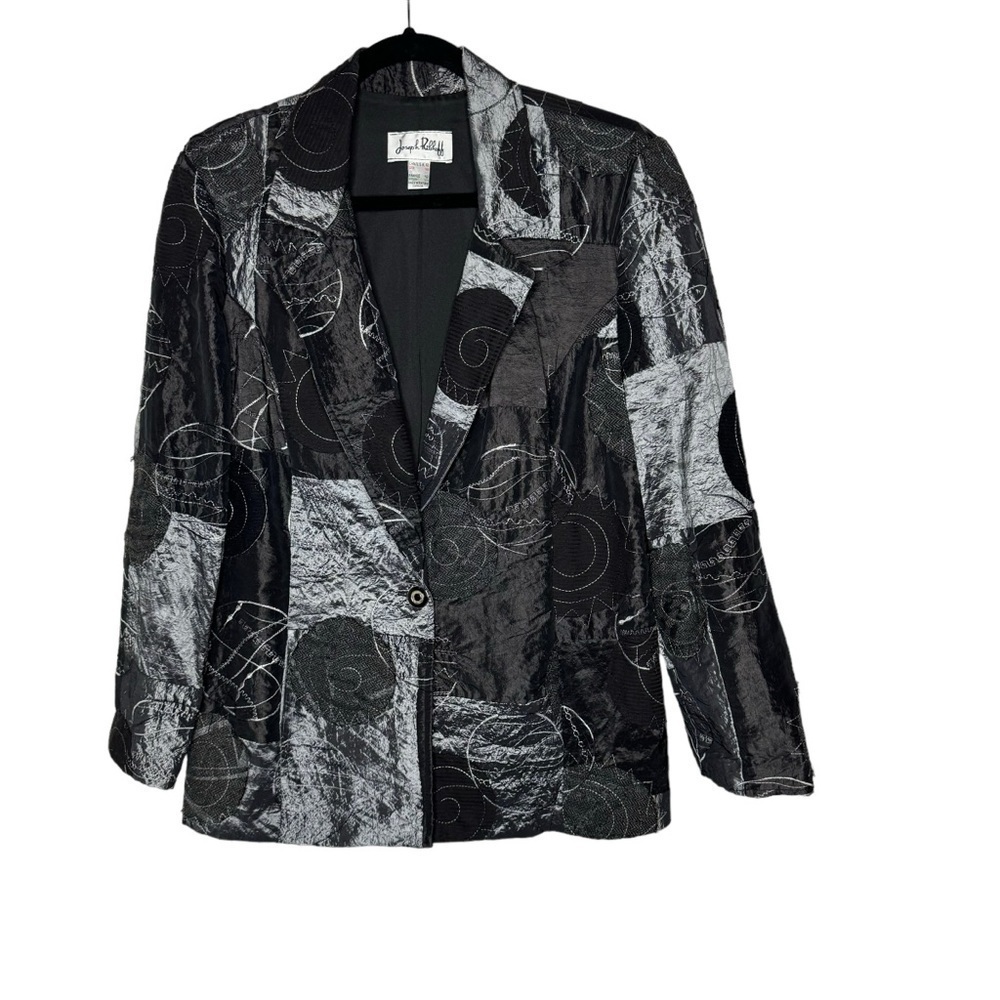 Joseph Ribkoff Veston Jacket Mixed Media Patchwork Black Grey‎ 12